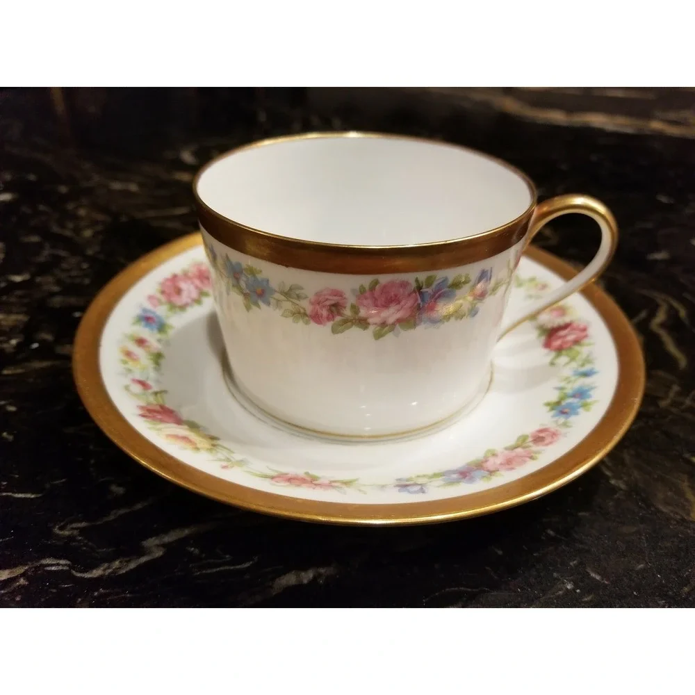 Antique C. AHRENFELDT Limoges Demitase Cup & Saucer Fine Porcelain
